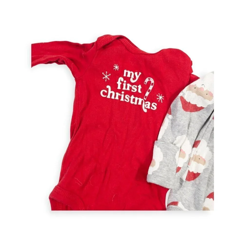 Carters Baby 3M Christmas Bodysuit Set Red & Gray Long Sleeve Cotton